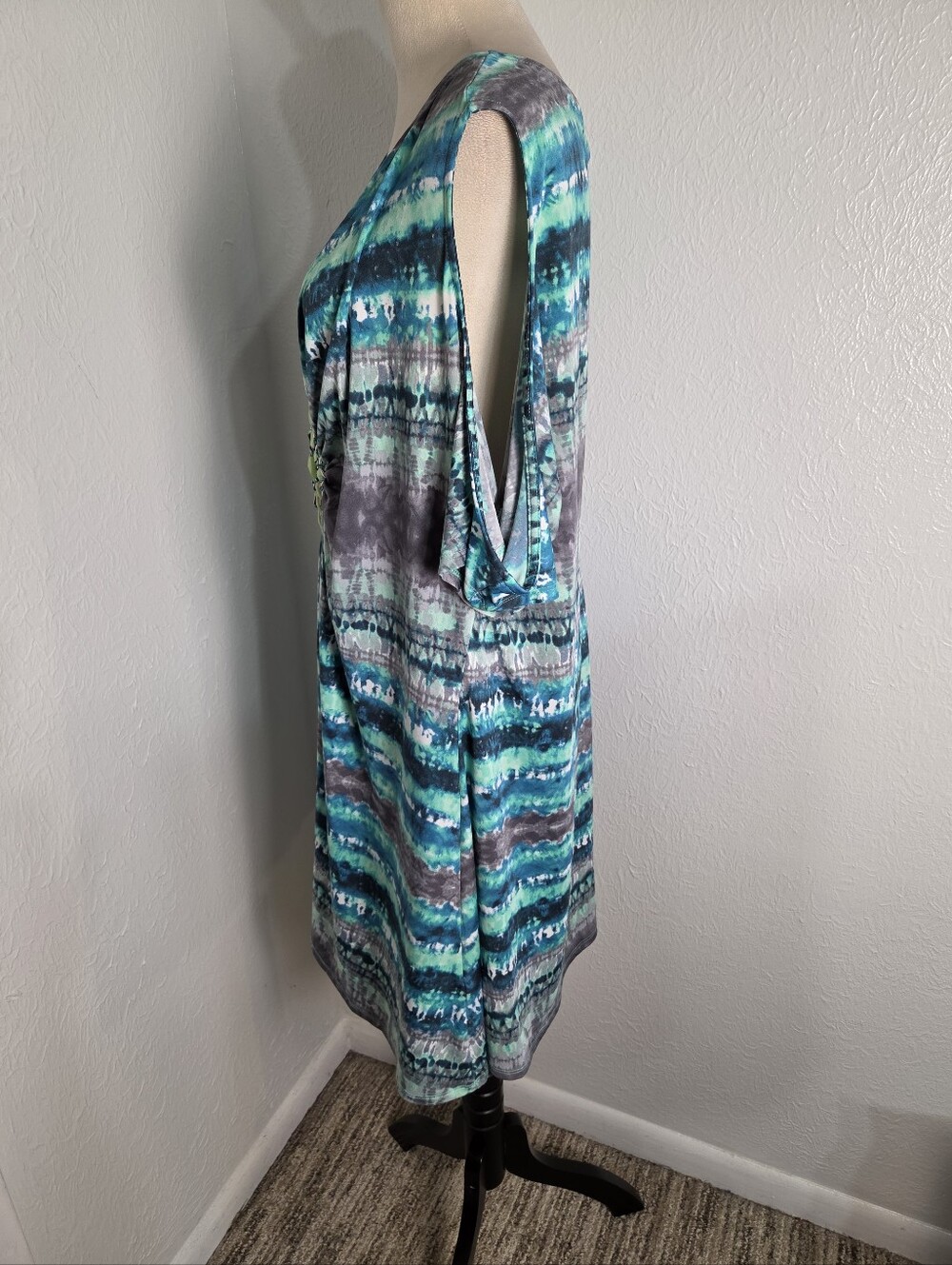 VENUS Teal, Blue, Purple Cold-Shoulder Dress with Rhinestones, Size 3X - Picture 7 of 11